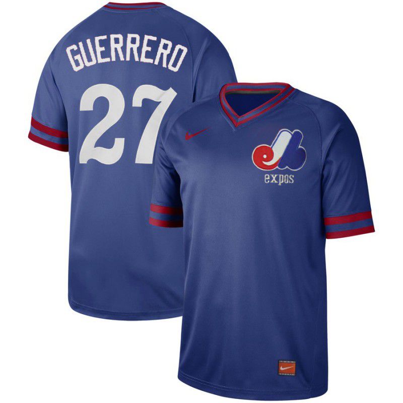 Men Montreal Expos 27 Guerrero Blue Nike Cooperstown Collection Legend V-Neck MLB Jersey